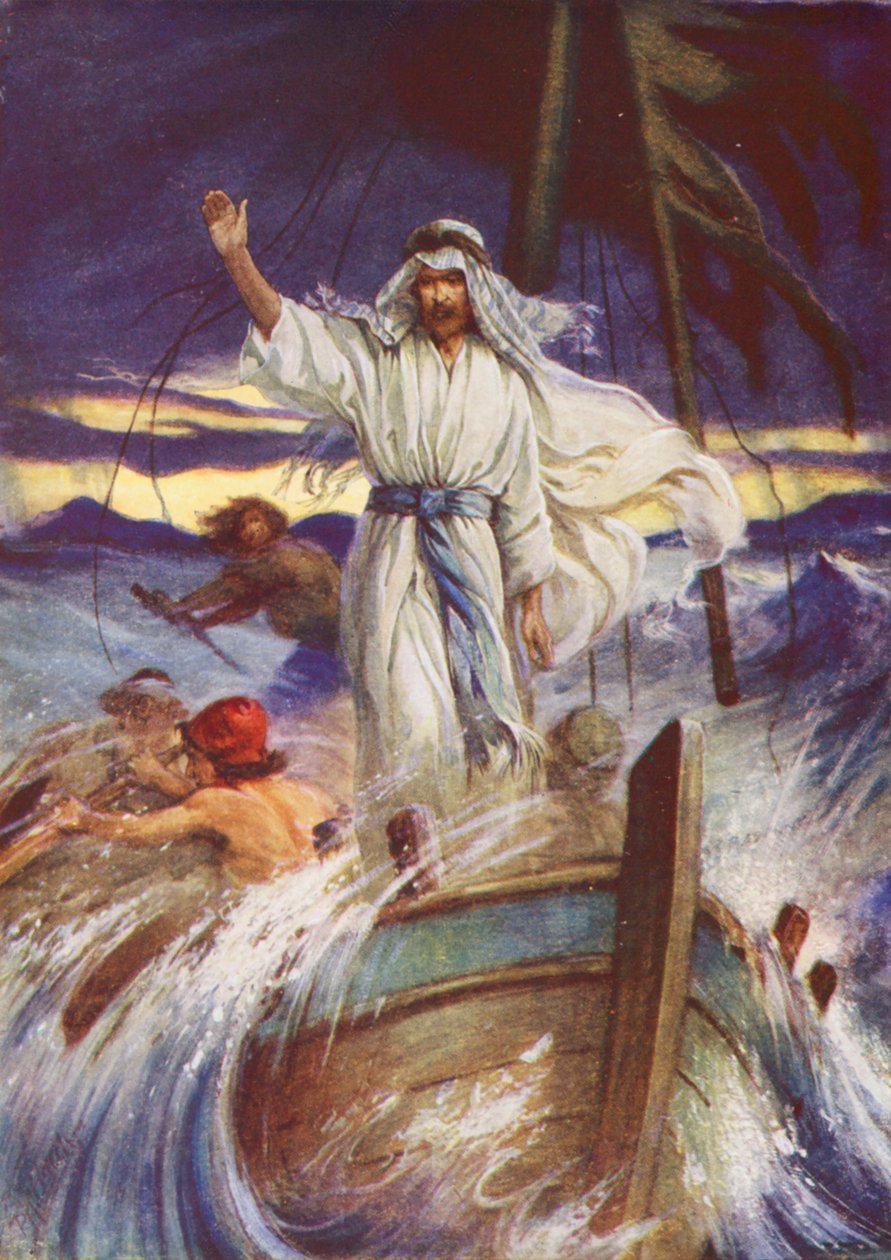 Jesus stiller stormen (fargelitografi) av Evelyn Stuart Hardy
