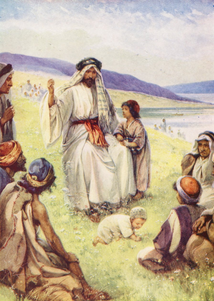 Jesus underviser vennene sine (fargelitografi) av Evelyn Stuart Hardy