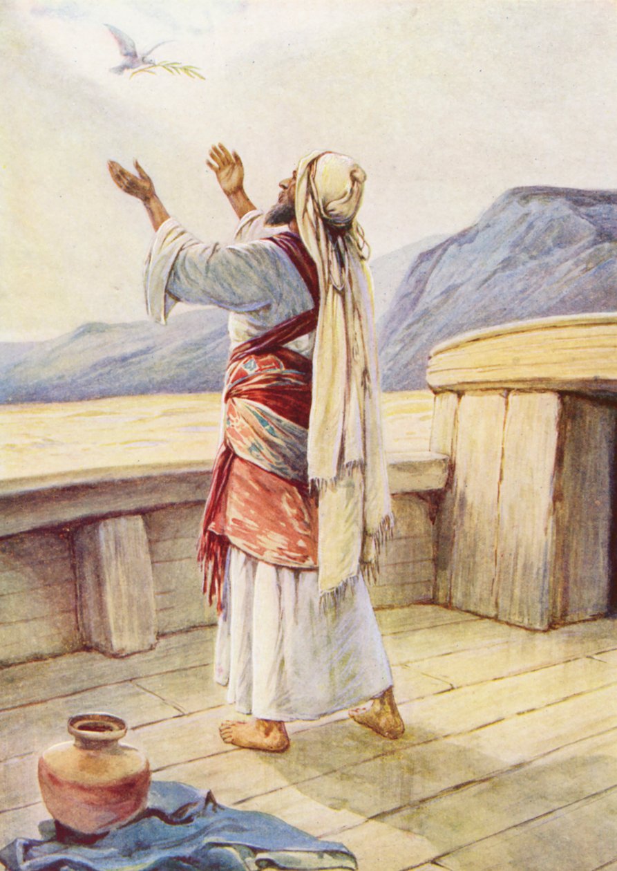 Noah og duens tilbakekomst (fargelitografi) av Evelyn Stuart Hardy