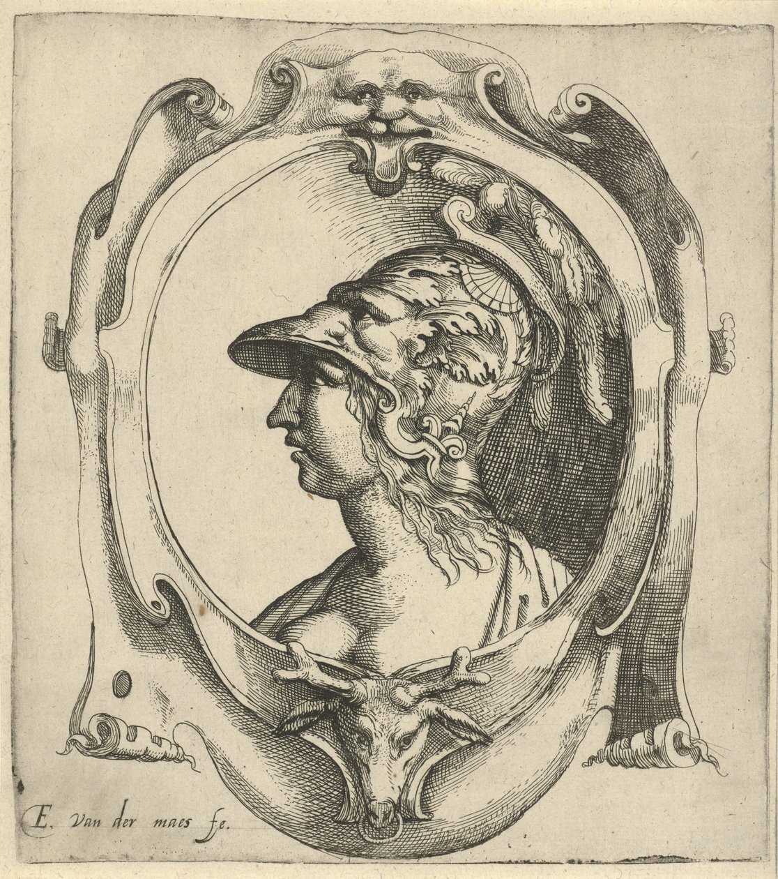 Byste av ung kvinne med hjelm av Everard Crynsz. van der Maes