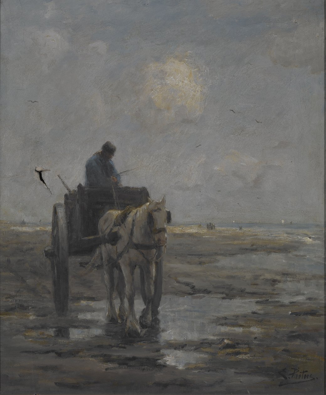 Hest og vogn (olje på lerret) av Evert Pieters