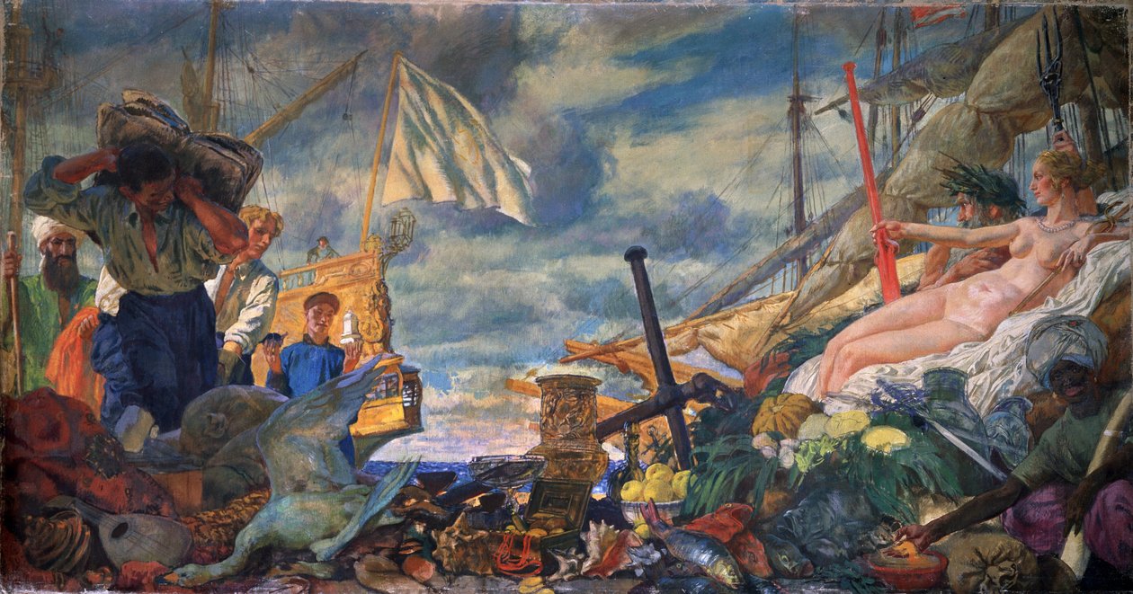 Allegori om internasjonal handel. Maleri av Evgeny Evgenyevich Lanceray (Eugene Lansere) (1875-1946), olje på lerret. Russisk kunst, slutten av 1800-begynnelsen av det 20. århundre. Statens Tretyakov-galleri, Moskva. av Evgeni Evgenievitch Lanceray