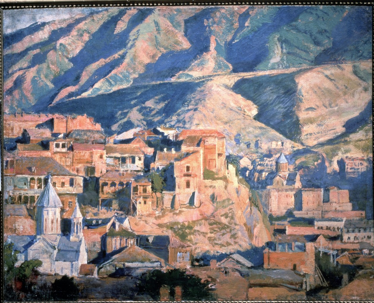 Tbilisi (Republikken Georgia) (Tiflis) - Utsikt over en by i Kaukasus, i et landskap av steinete fjell - Maleri av Evgeny Evgenyvich Lanceray (Eugene Lansere) (1875-1946), olje på lerret av Evgeni Evgenievitch Lanceray