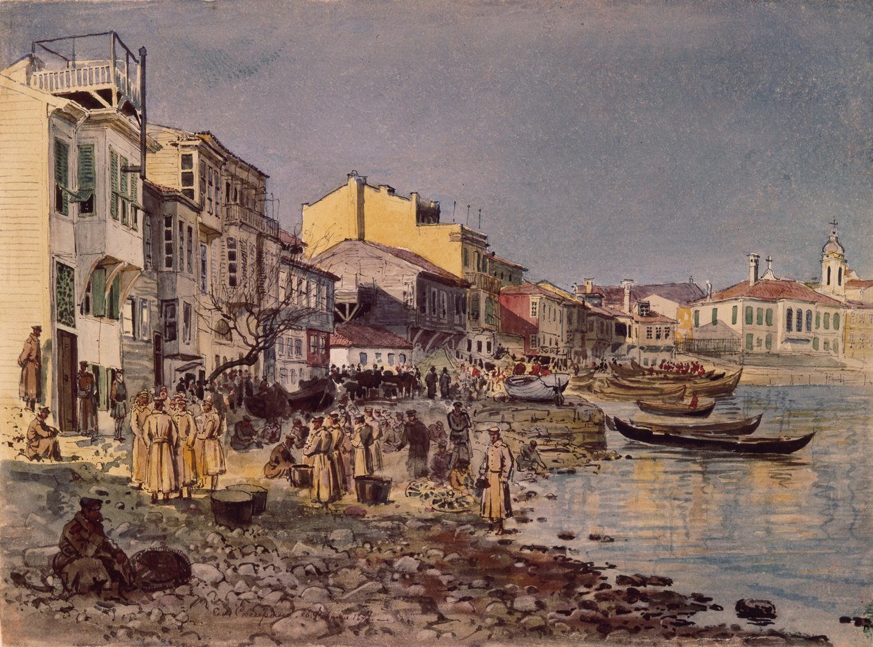 Russiske soldater ved bredden i San Stefano, 1878 av Evgeni Kirillovich Makarov