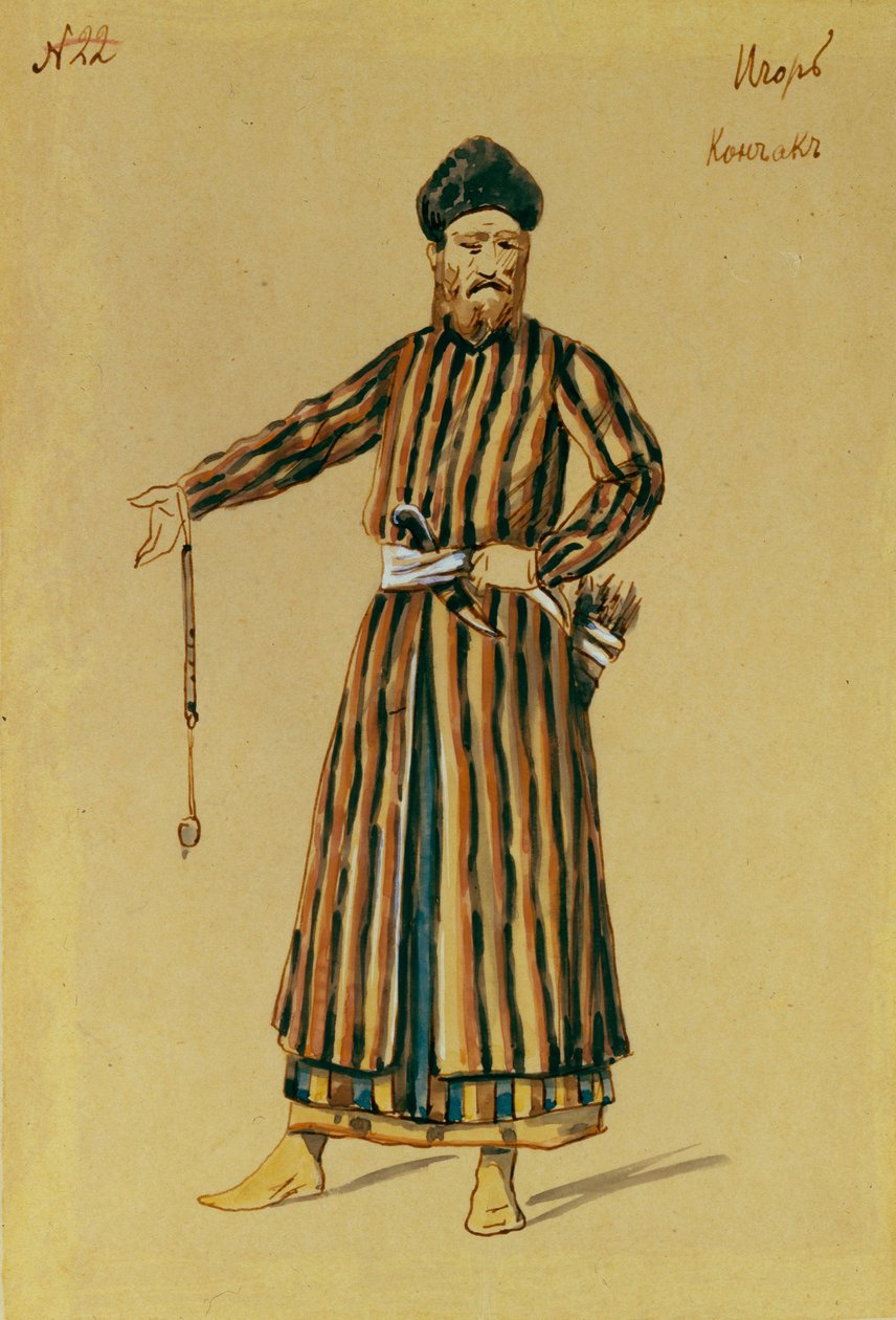 Kostymedesign for operaen Prince Igor av A. Borodin, 1890 av Evgeni Petrovich Ponomarev