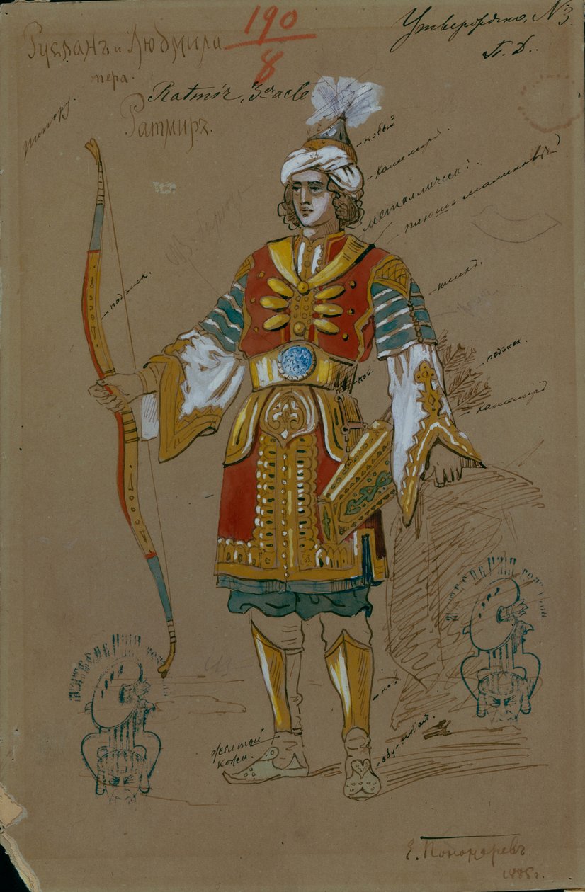Kostymedesign for operaen Ruslan og Lyudmila av M. Glinka, 1885 av Evgeni Petrovich Ponomarev