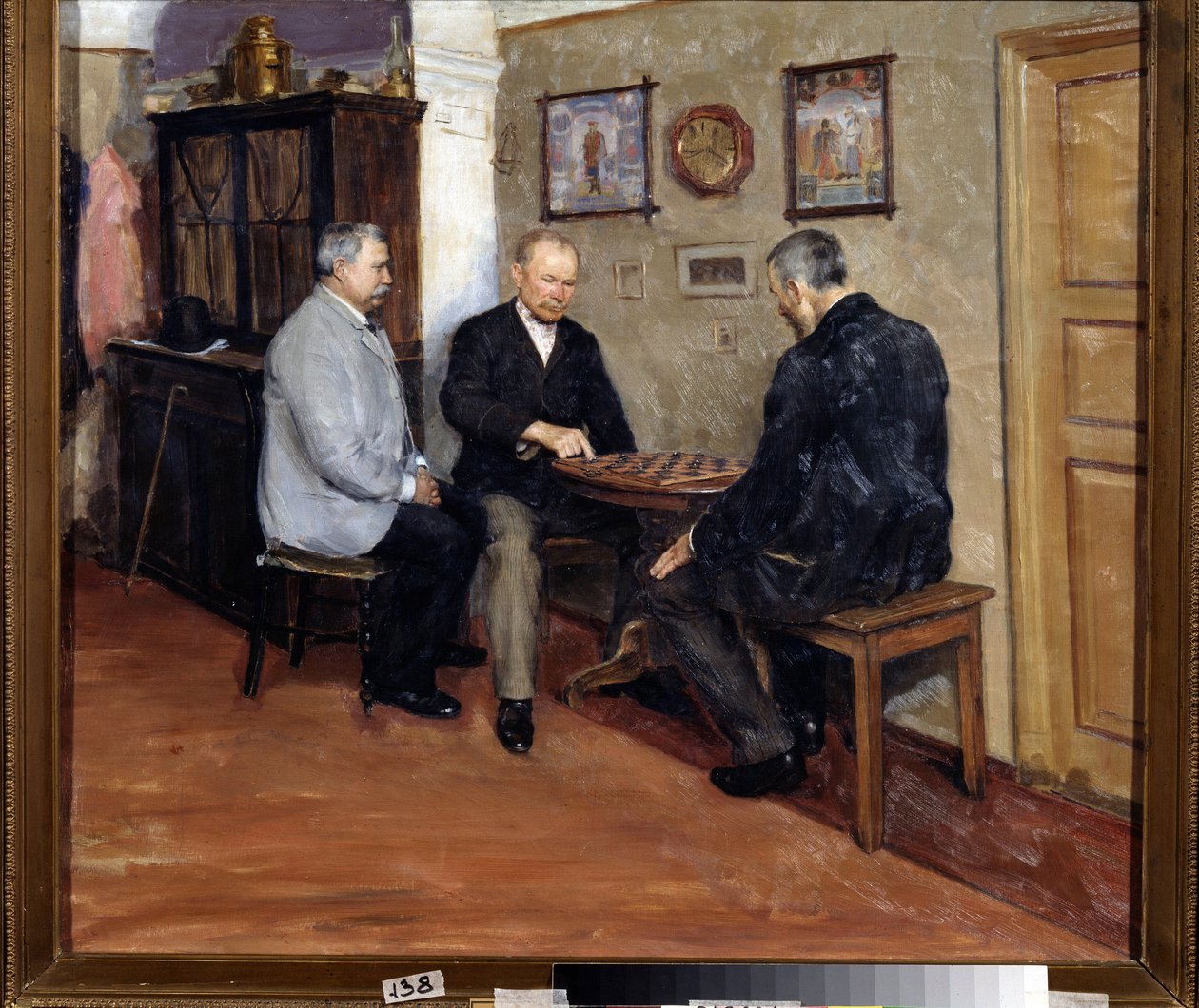 Draftspillerne. Maleri av Evgeni Iosifovich Bukovetsky (1866-1948). Olje på lerret, 71 x 80 cm av Evgeniy Iosipovich Bukovetsky