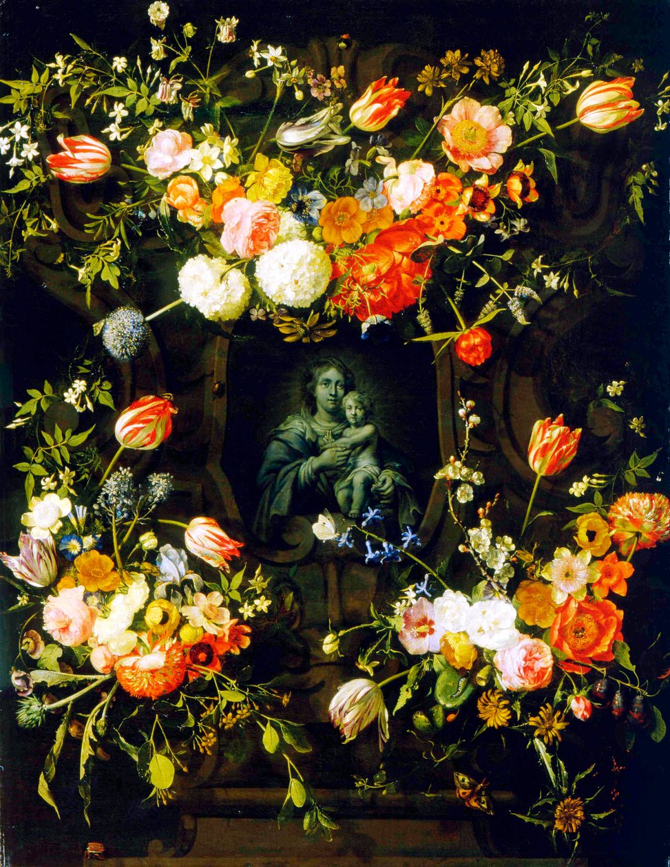 Madonna omgitt av blomster, 1662 av Eykens or Ijkens Ykens