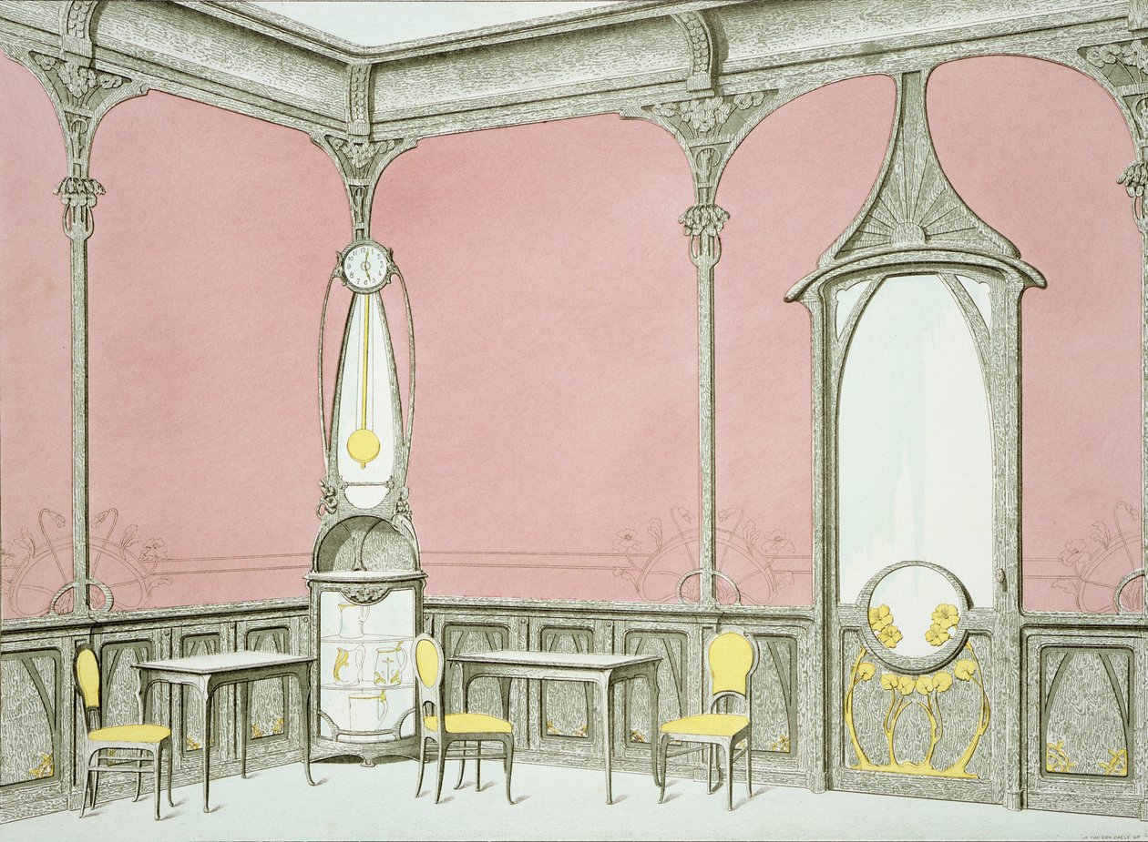 Interiørdesign for et brasserie, illustrasjon fra 