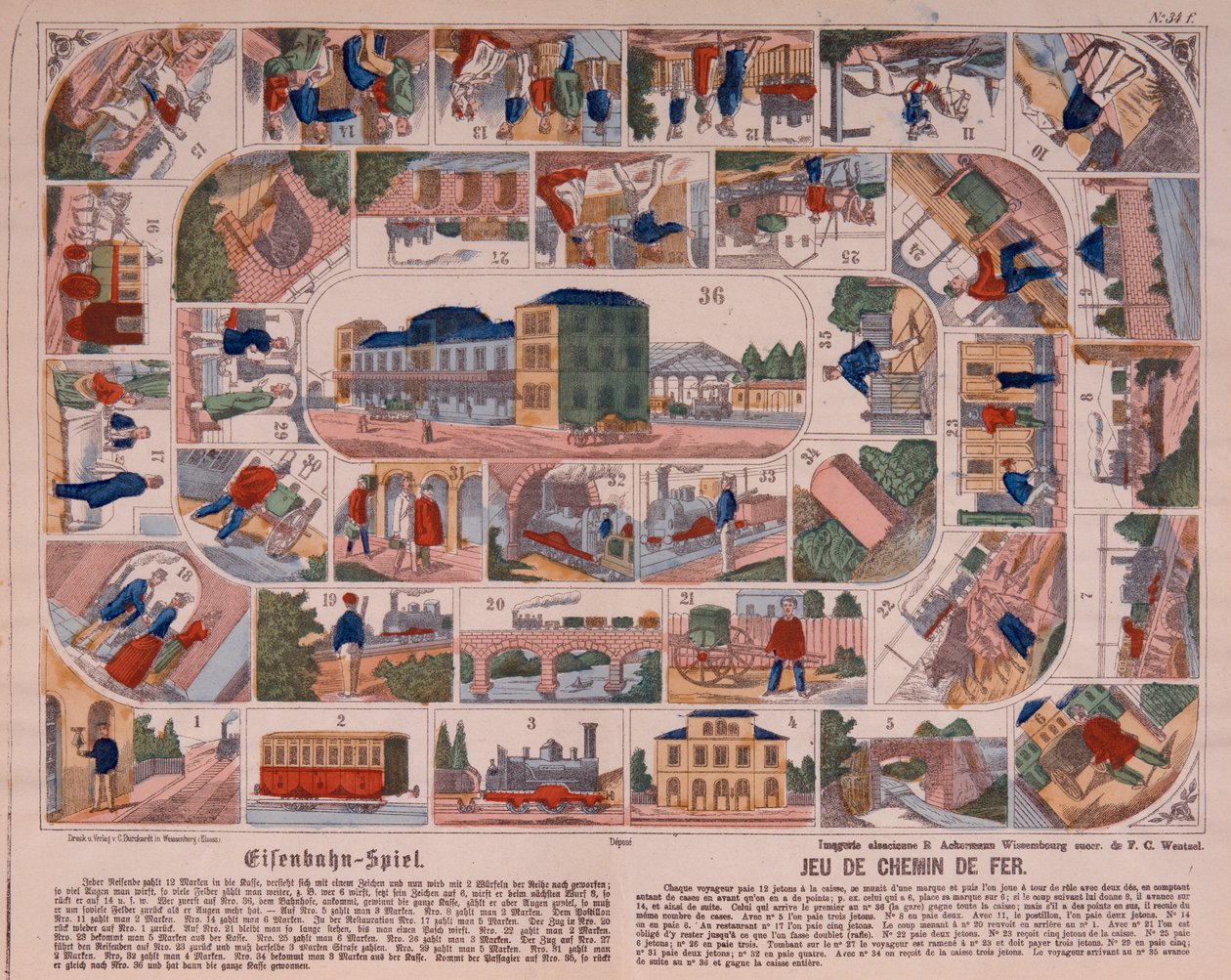Damptogspill, billedlig broadsheet utgitt av Ackermann, Wissembourg, ca. 1860 av F. C. Wentzel