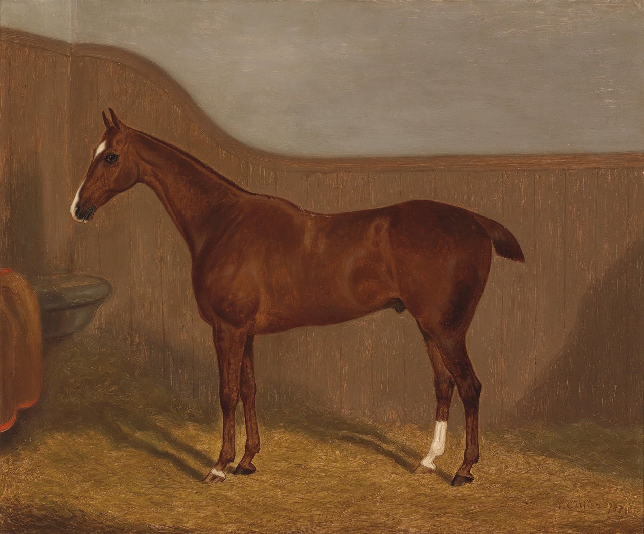 Hesteportrett (Lady Oswestry eller Dandy, ett av to malerier som tilbys i ett parti med disse navnene) av F. Clifton