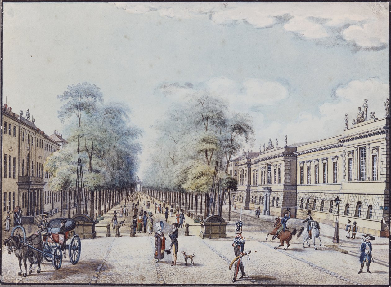 Linden med akademiet, Berlin (penn og blekk og wc på papir) av F.A. Calau
