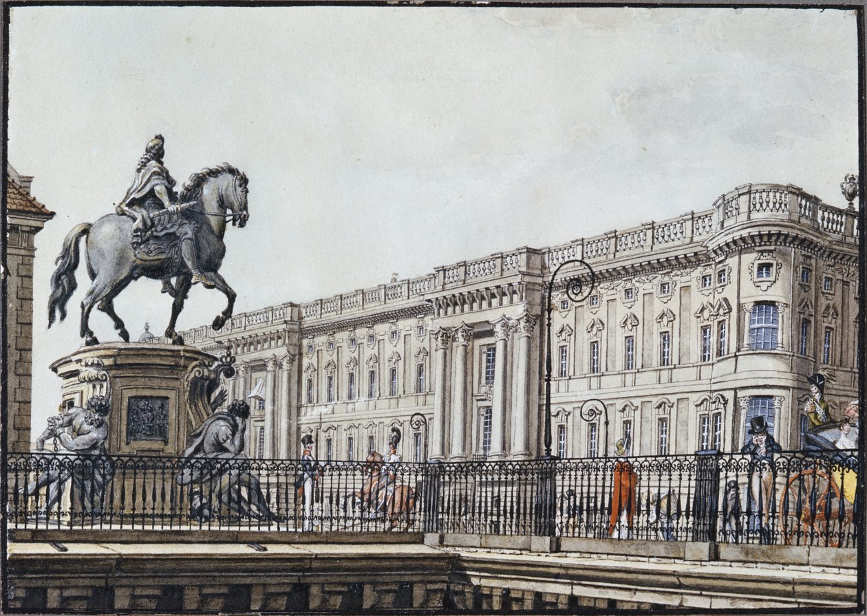 Den lange broen med et aristokratisk monument (penn og blekk og wc på papir) av F.A. Calau