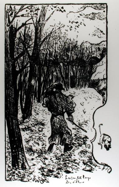 Verlaine i et høstlandskap, illustrasjon fra Impression dAutomne: Les Sanglots Longs av Paul Verlaine (1844-96) av F.A. Cazals