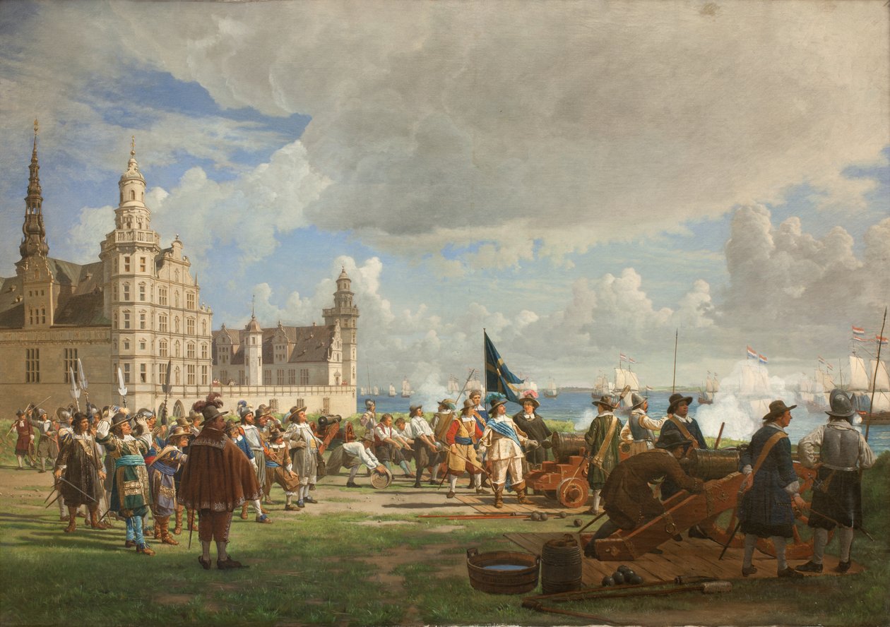 Den nederlandske flåten under admiral Opdam passerer Øresund 29. oktober 1658 under svenskekrigen 1657-60 av F.C. Lund