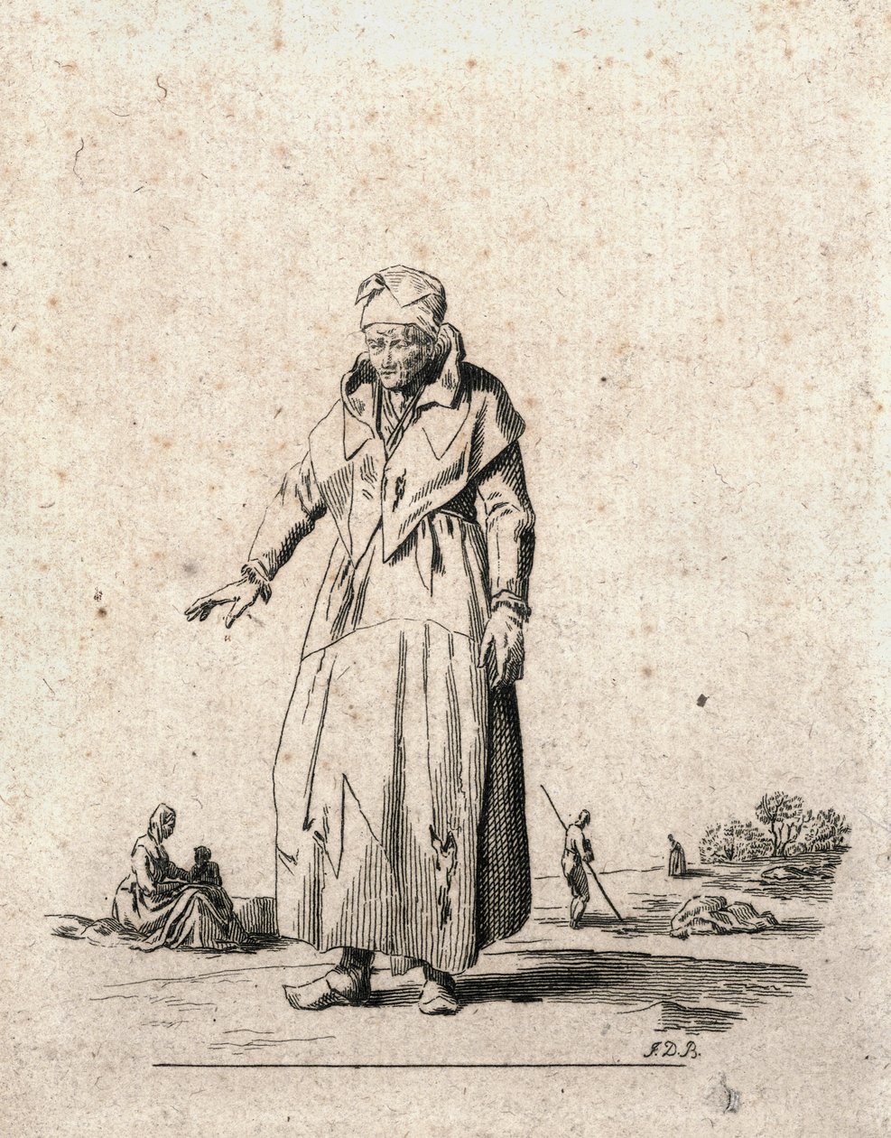 Bondekvinne (gravering) av F.D.B. Monogrammist