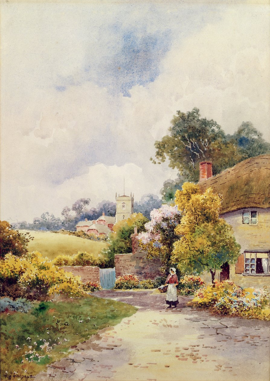 En Country Cottage og Church wc på papir av F.H. Tyndale