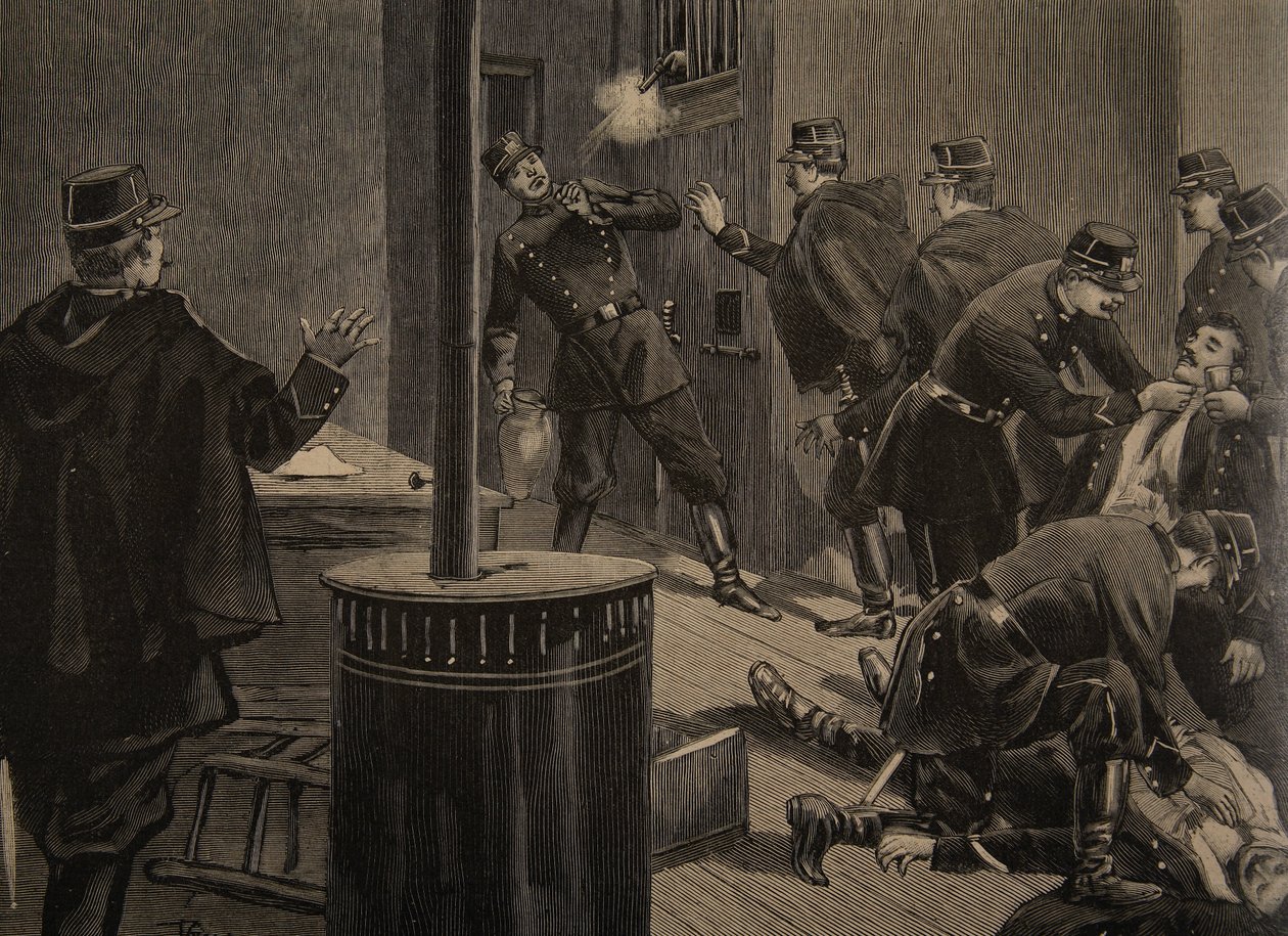 Etievant, Anarchist Shoots from the Grate, illustrasjon fra 'Le Petit Journal: Supplement illustre', 30. januar 1898 av F.L. and Tofani, Oswaldo Meaulle