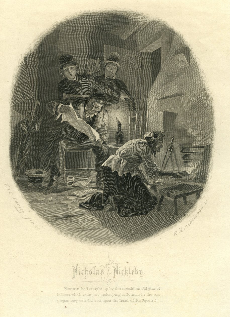 Nicholas Nickleby: Newman Noggs og Wackford Squeers, 1867 av F.O.C. and McRae, C. John Darley