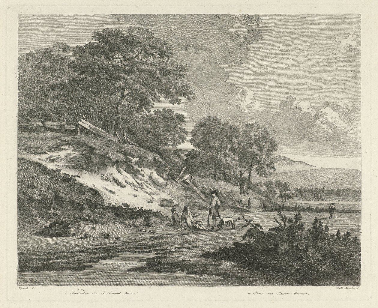 Sanddynelandskap med rastende jegere av F.W. Musculus