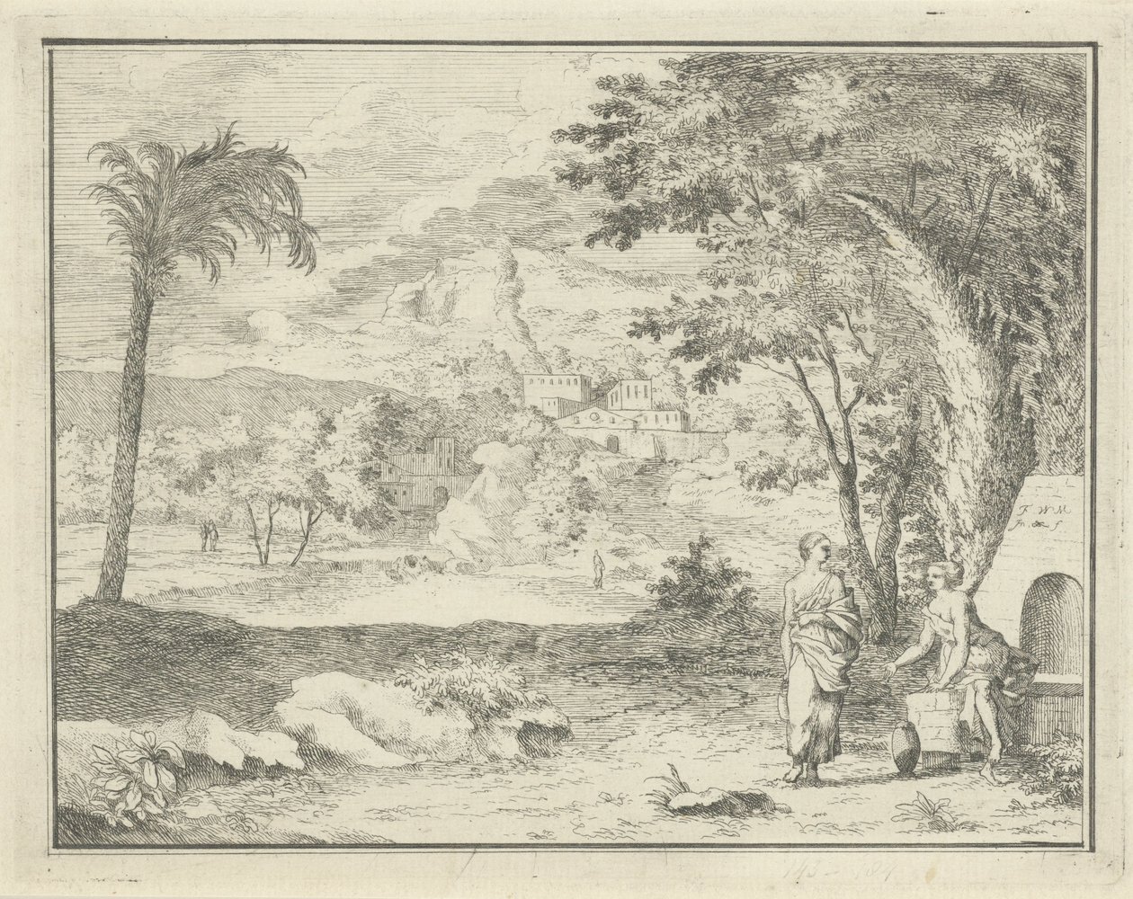 Italiensk landskap med to kvinner av F.W. Musculus