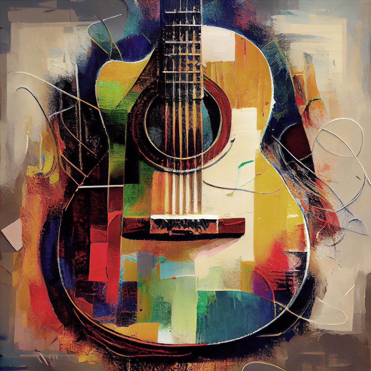 Abstrakt gitar, musikkveggdekor, innrammede lerretstrykk av F. Abderrahim