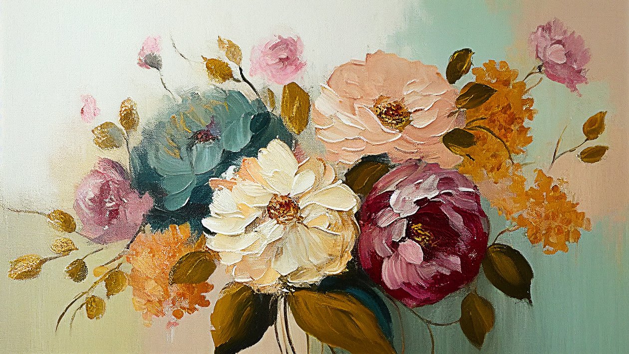 Abstrakt vintage blomstermaleri, horisontalt lerretstrykk på forespørsel av F. Abderrahim