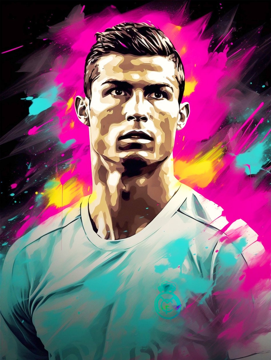 Abstrakt akrylmaleri, Cristiano Ronaldo på lerret, veggkunsttrykk av F. Abderrahim