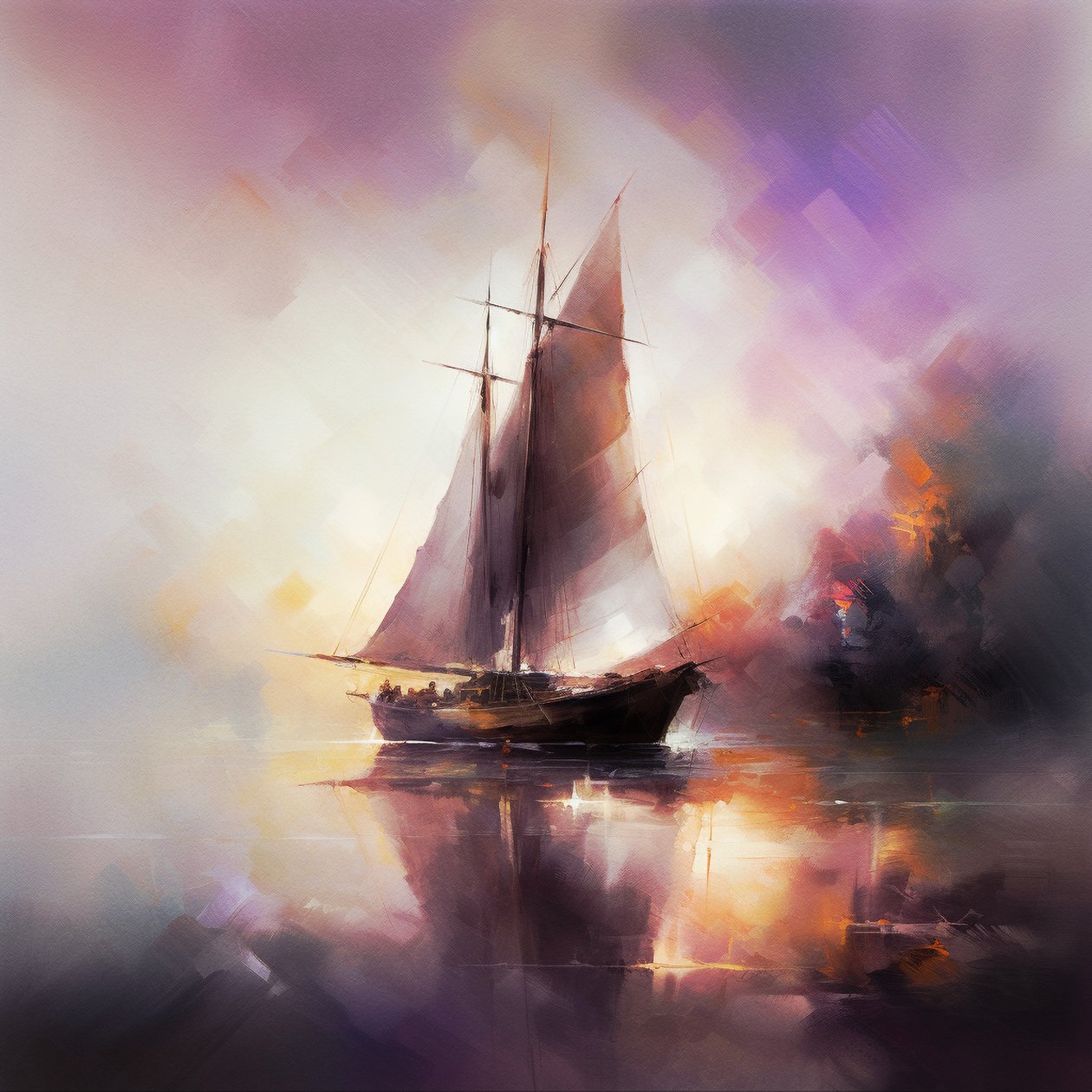 Abstrakt maleri av en seilbåt i Seascape, Wall Art | Lerretstrykk av F. Abderrahim