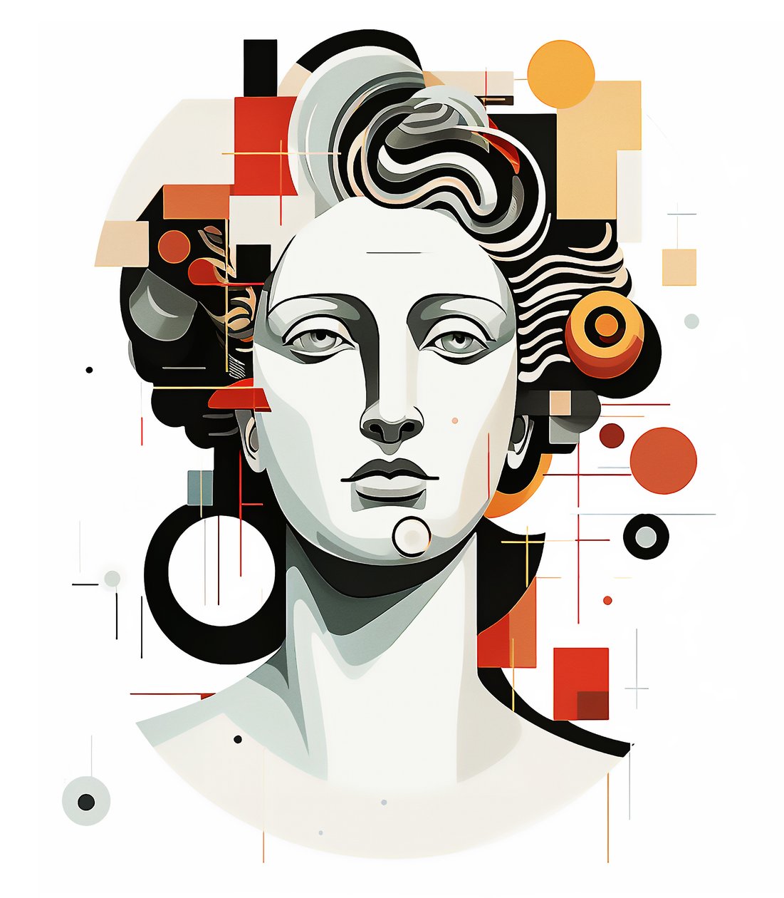 Abstrakter apollos hode i kubistisk picasso-stil, veggkunsttrykk av F. Abderrahim