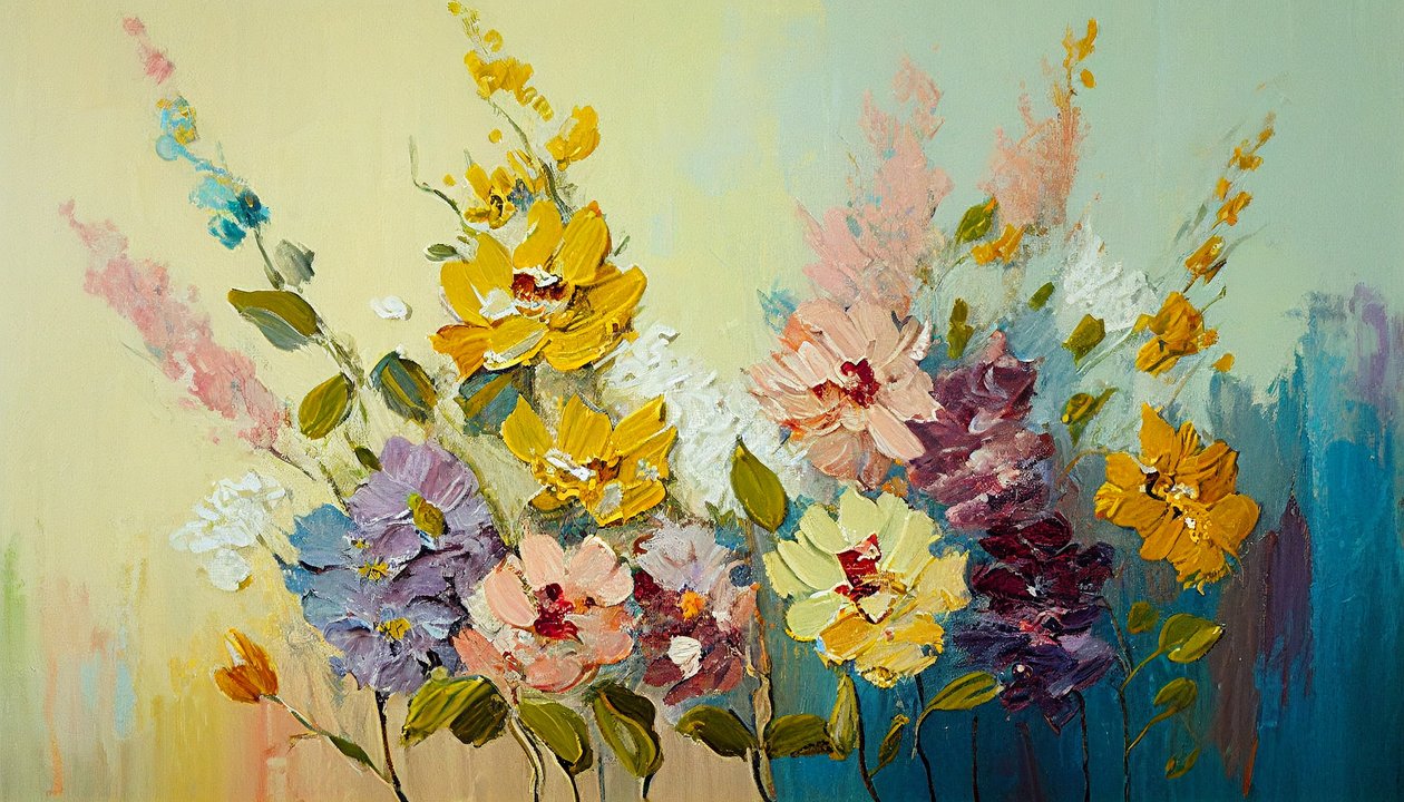 Antikke blomster i vase, abstrakte blomster på lerret, veggkunsttrykk av F. Abderrahim