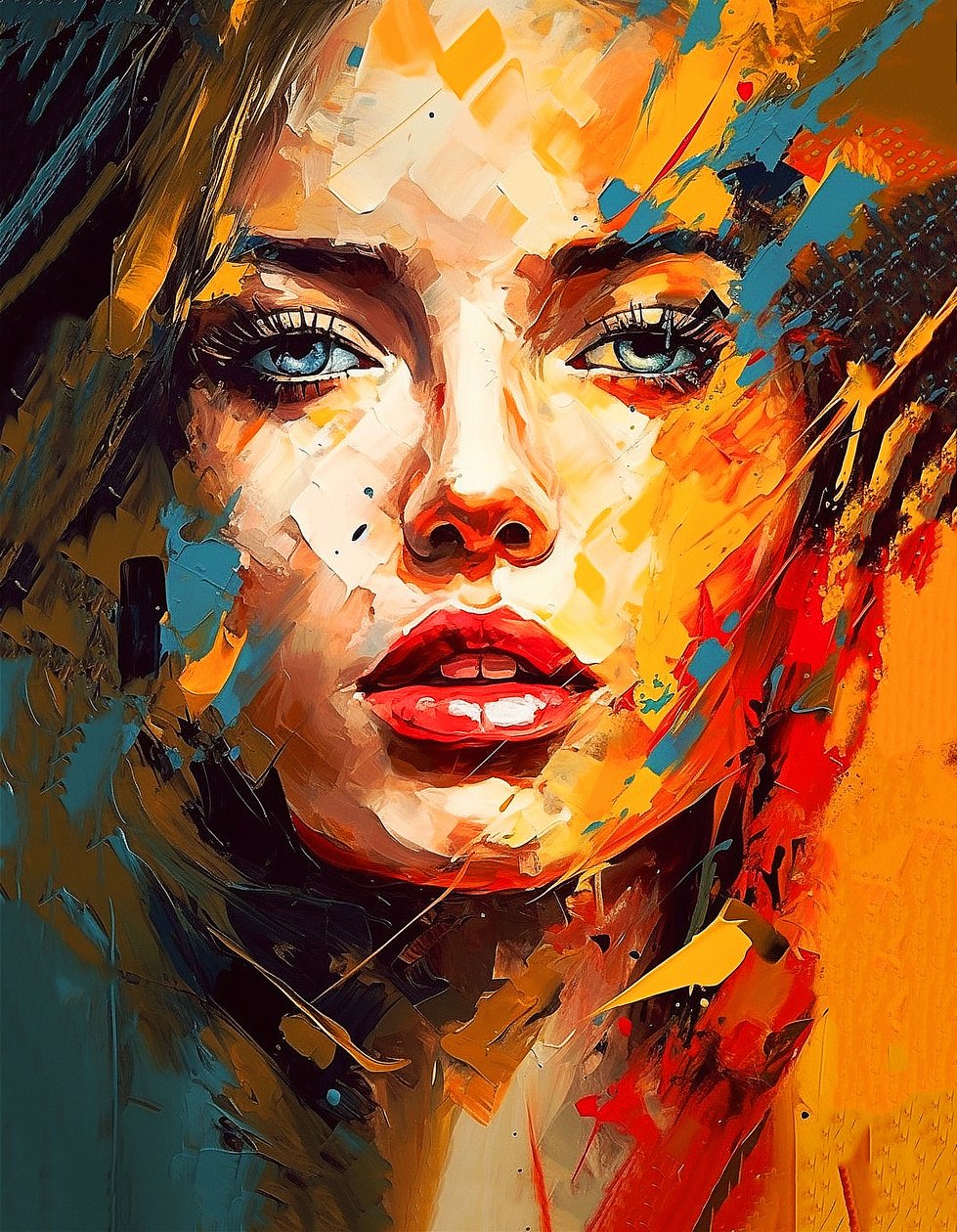 Beautiful Girl face portretttegning, blå øyne, impresjonistisk stil, Canvas Art-utskrifter av F. Abderrahim