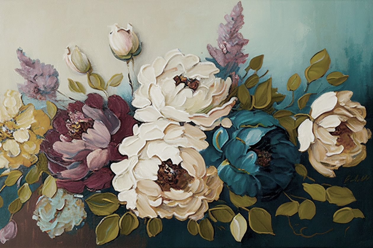 Blomsterbukett med peonblomster, horisontale lerretstrykk av F. Abderrahim