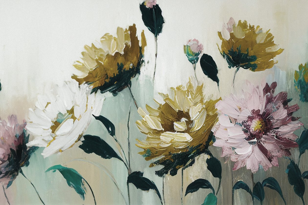 Blomsterbukett med ranunkelblomster, horisontale innrammede lerretstrykk av F. Abderrahim