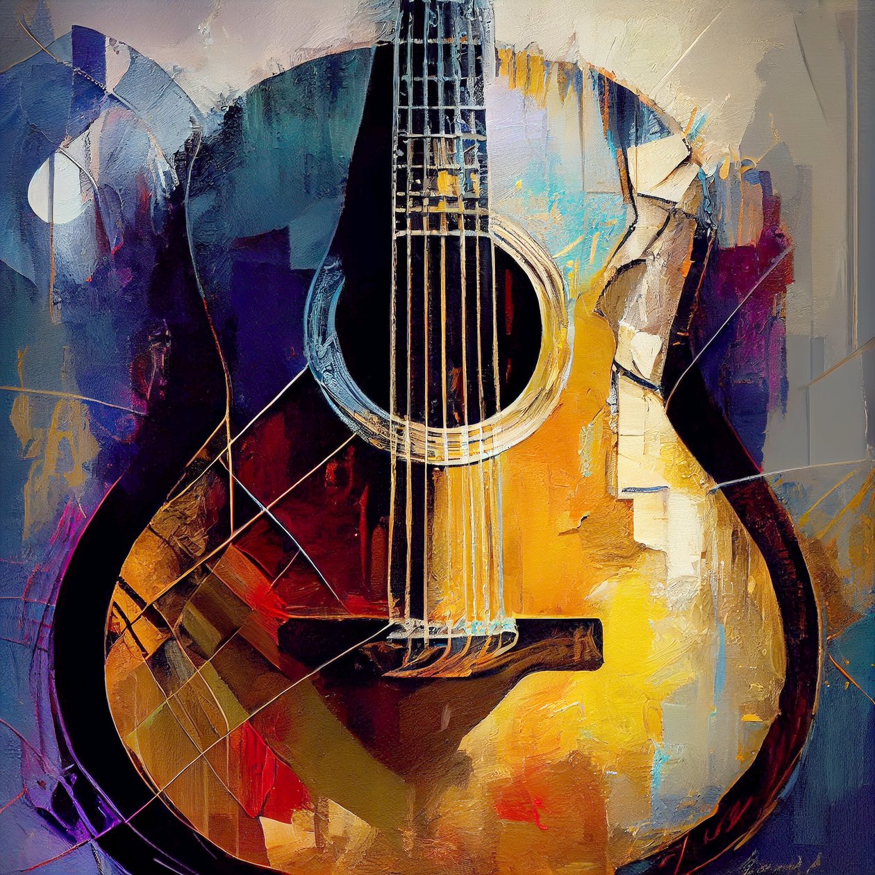 Gitar abstrakt maleri med tykke penselstrøk Canvas, Wall Art | Lerretstrykk av F. Abderrahim
