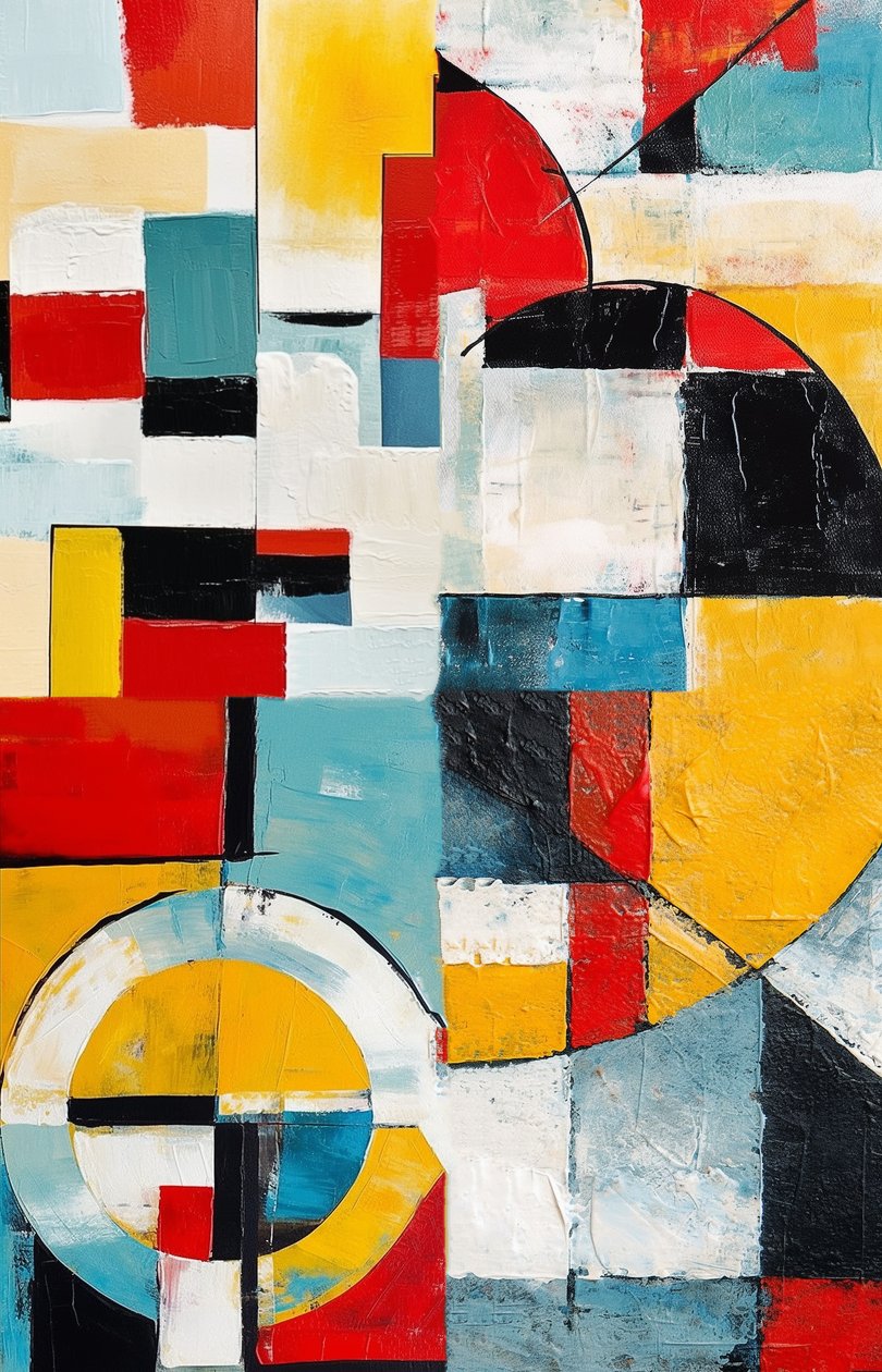 Happiness of geometry yellow, Abstrakt oljemaleri, fine art prints online av F. Abderrahim