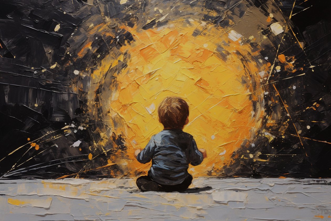 Uskyldig portrett, minimalistisk maleri impasto penselstrøk, kunsttrykk av F. Abderrahim