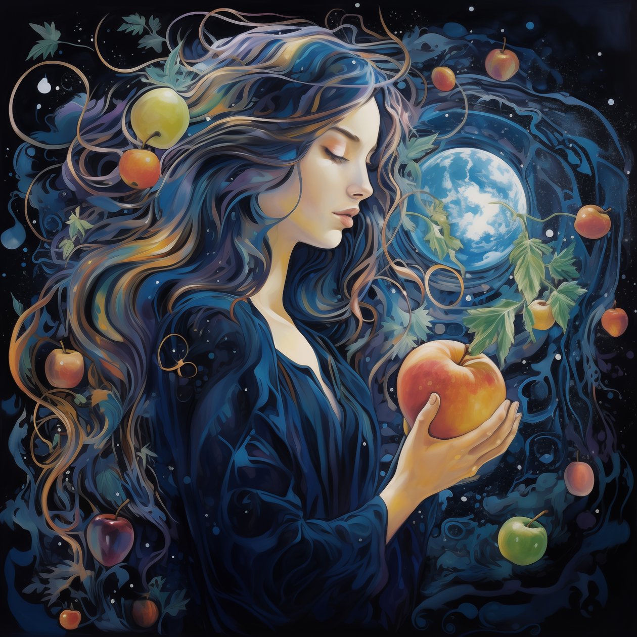 Sabbath Queen Divine Bride, glory of Moon, abstrakt surrealistisk veggkunsttrykk  av F. Abderrahim