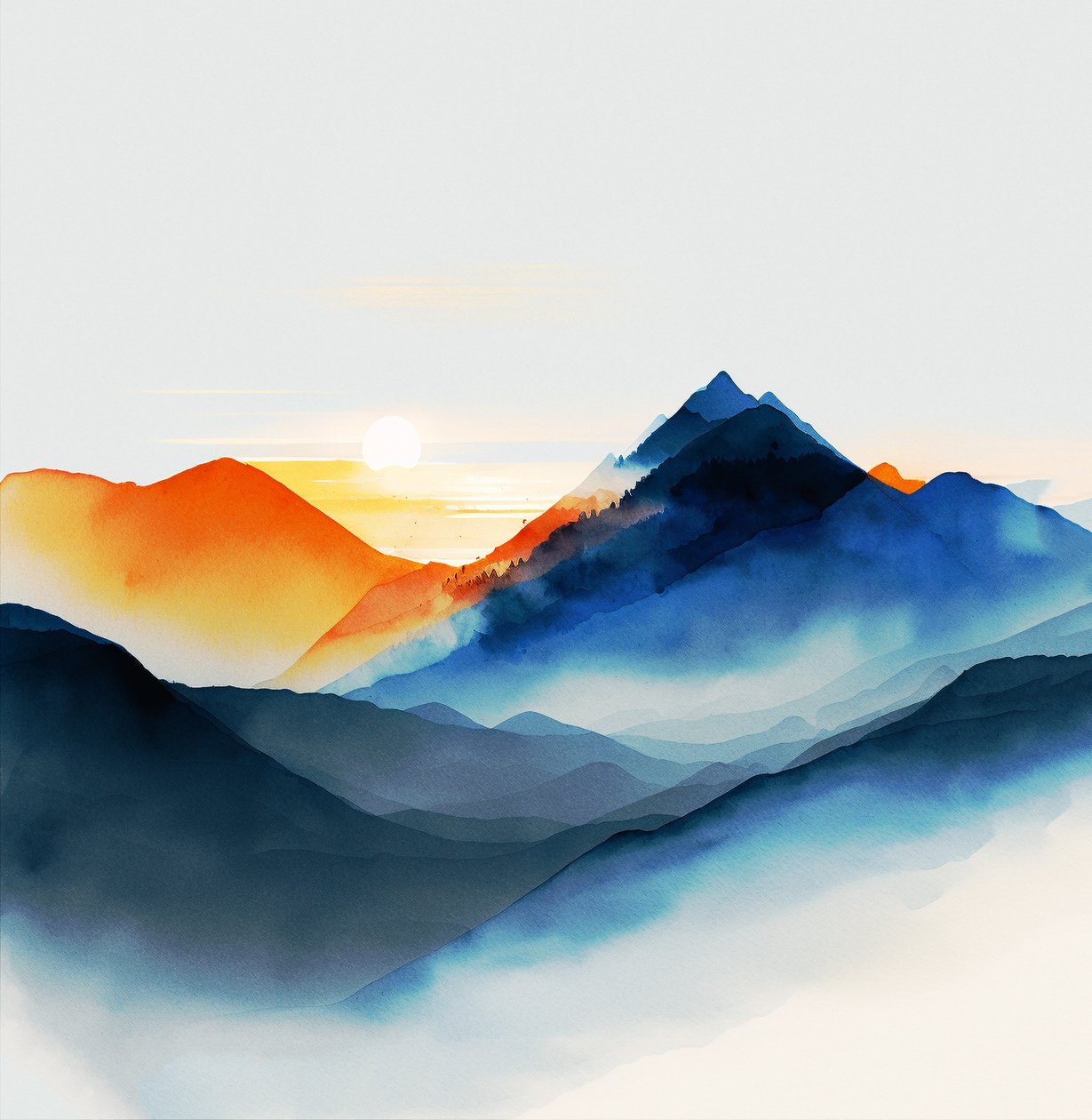 Nyanser av rolige blå fjell, lerret og kunsttrykk av F. Abderrahim
