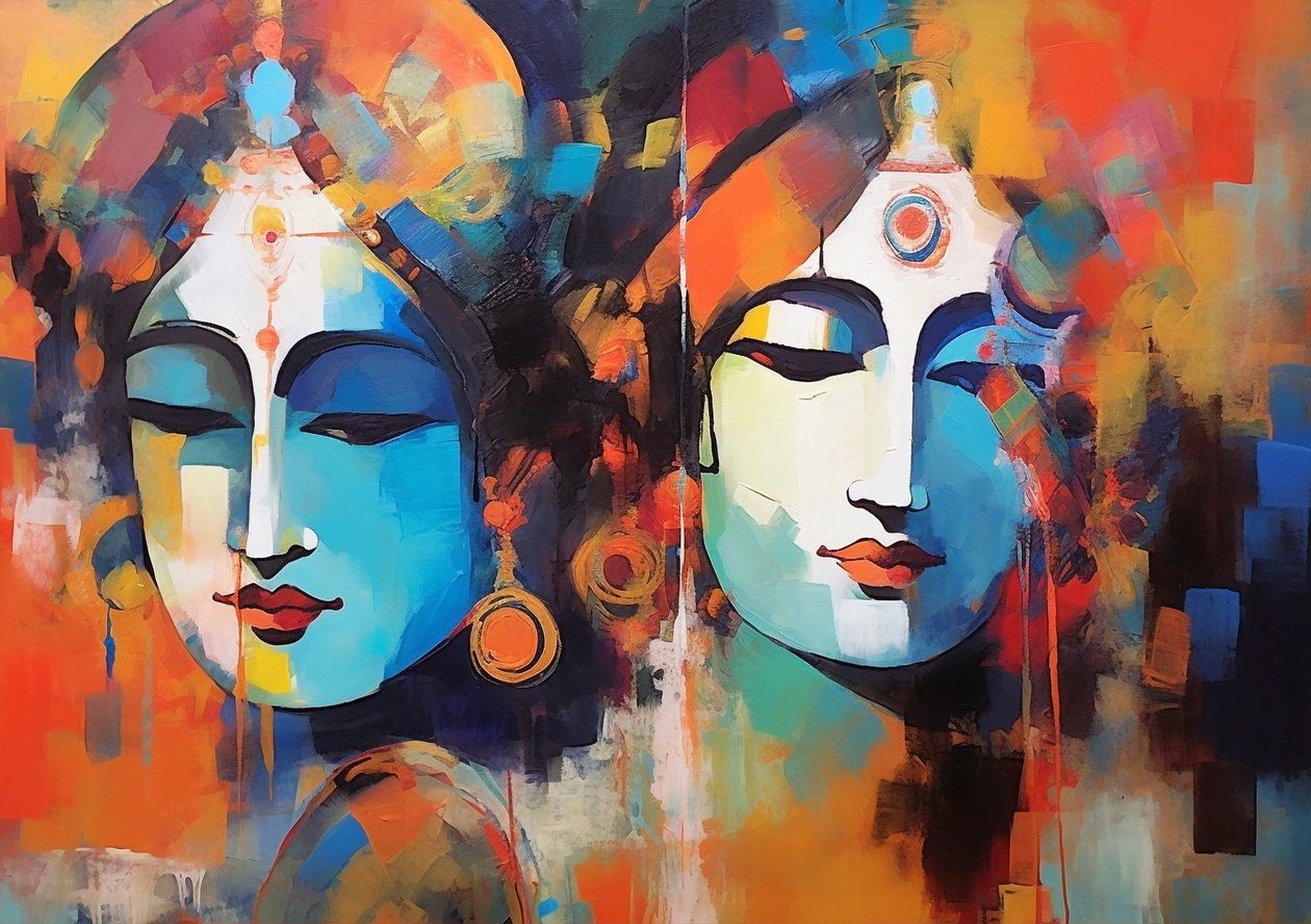 Shiva Shakti, moderne maleri, akryl på lerret, yoga veggkunsttrykk av F. Abderrahim