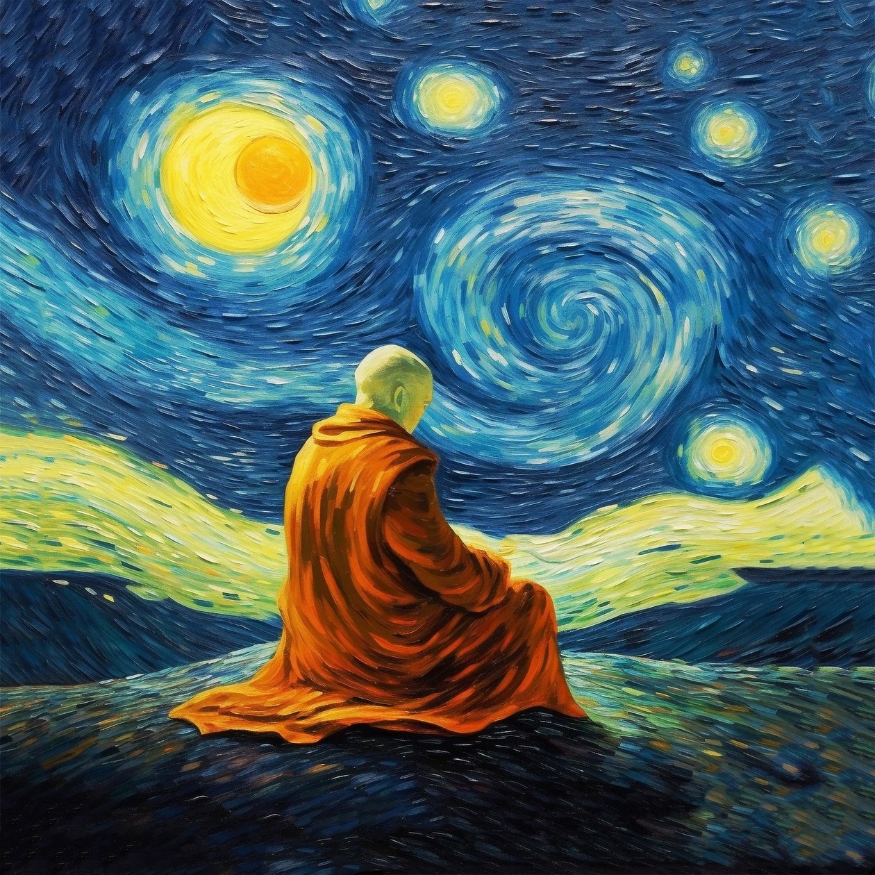 Yoga-meditasjonskunsttrykk, Van gogh-stil, Zen-kunstplakater til salgs av F. Abderrahim