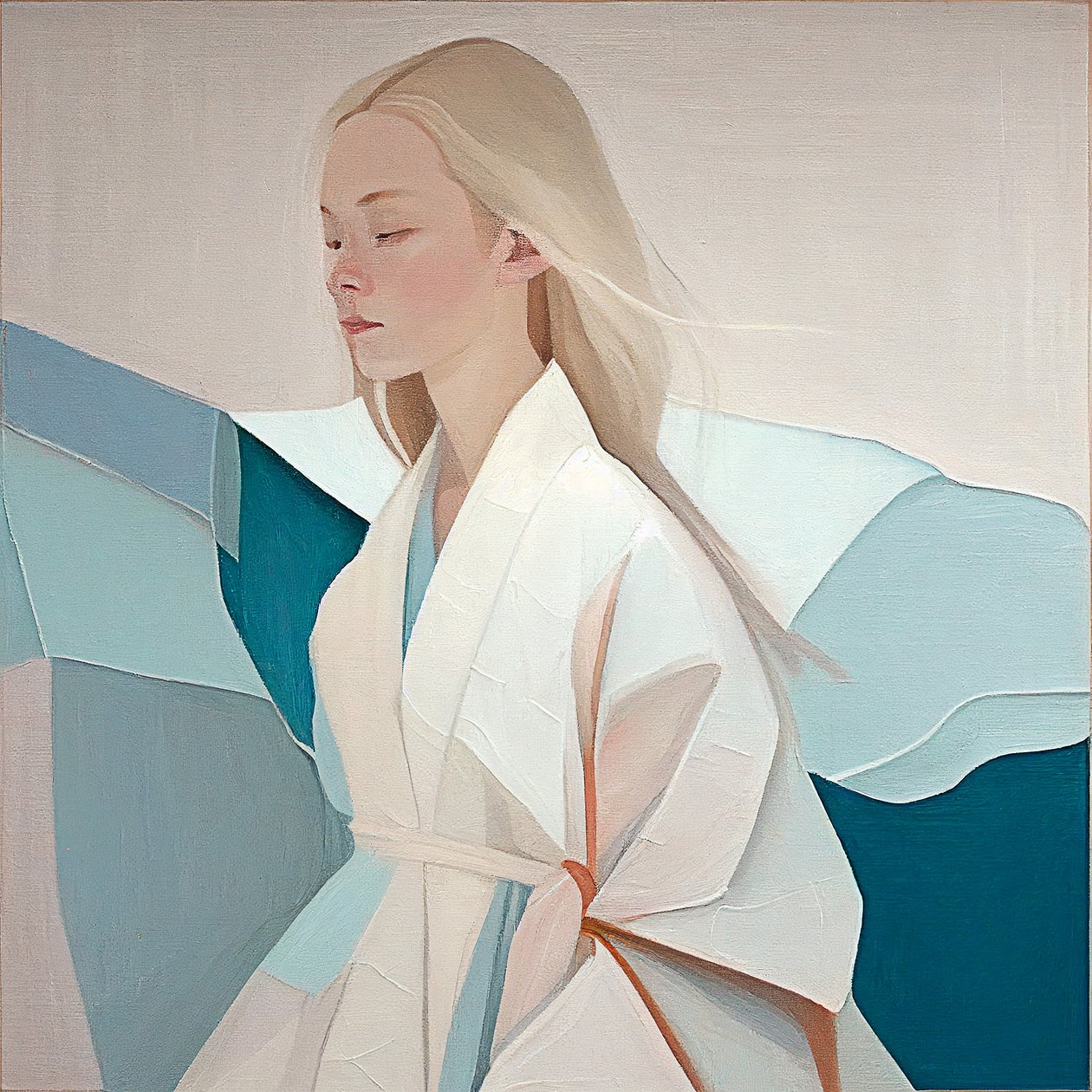 portrett av en vakker blond kvinne, abstrakt maleri, veggkunsttrykk av F. Abderrahim