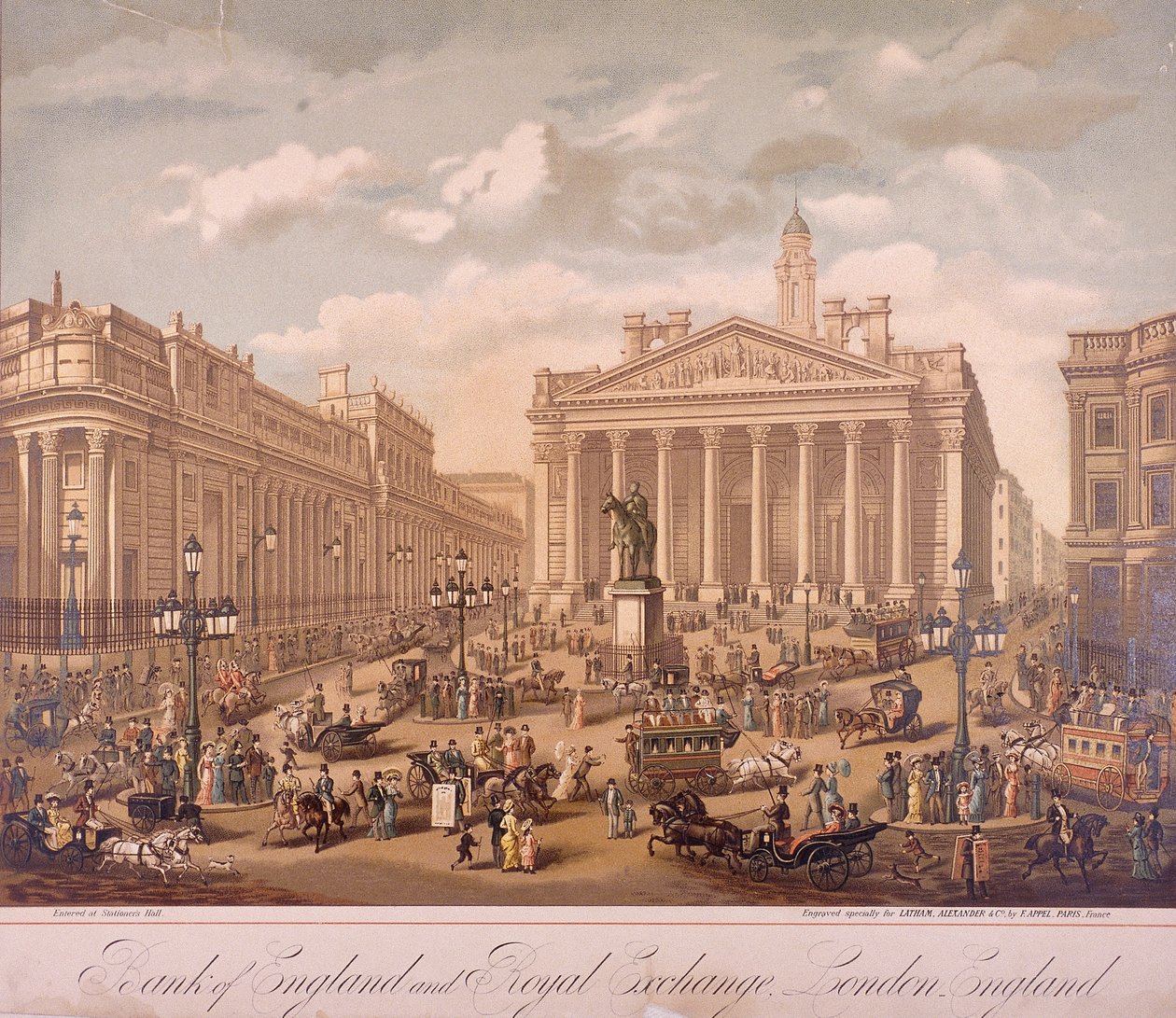 Bank of England og Royal Exchange, London, c1860 av F Appel