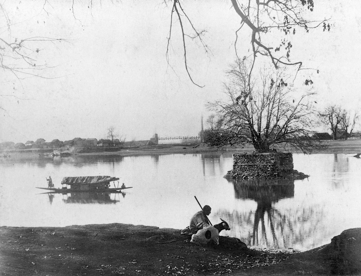 Jhelum-elven, Shadipur, Kashmir, India, tidlig på 1900-tallet av F. Bremner
