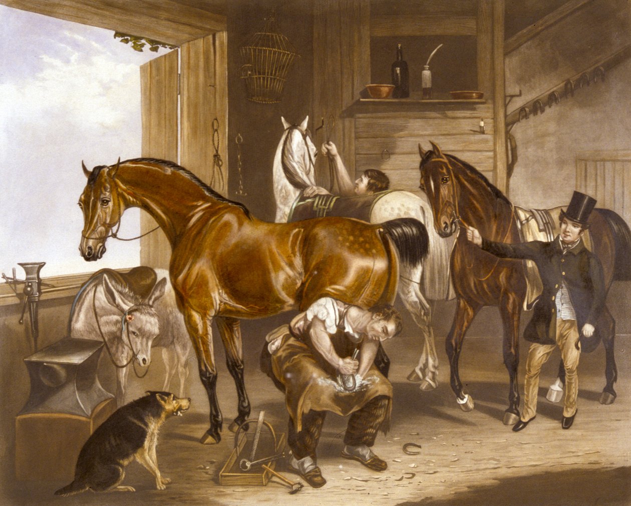 Veterinæren, gravert av J.R. Mackrell (farge litho) av F. C. (after) Turner