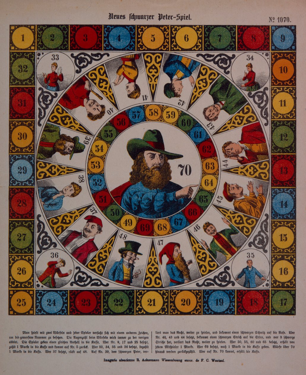 Game of Schwarzer Peter, eller Black Peter, bredark utgitt av Ackermann, Wissembourg av F. C. Wentzel