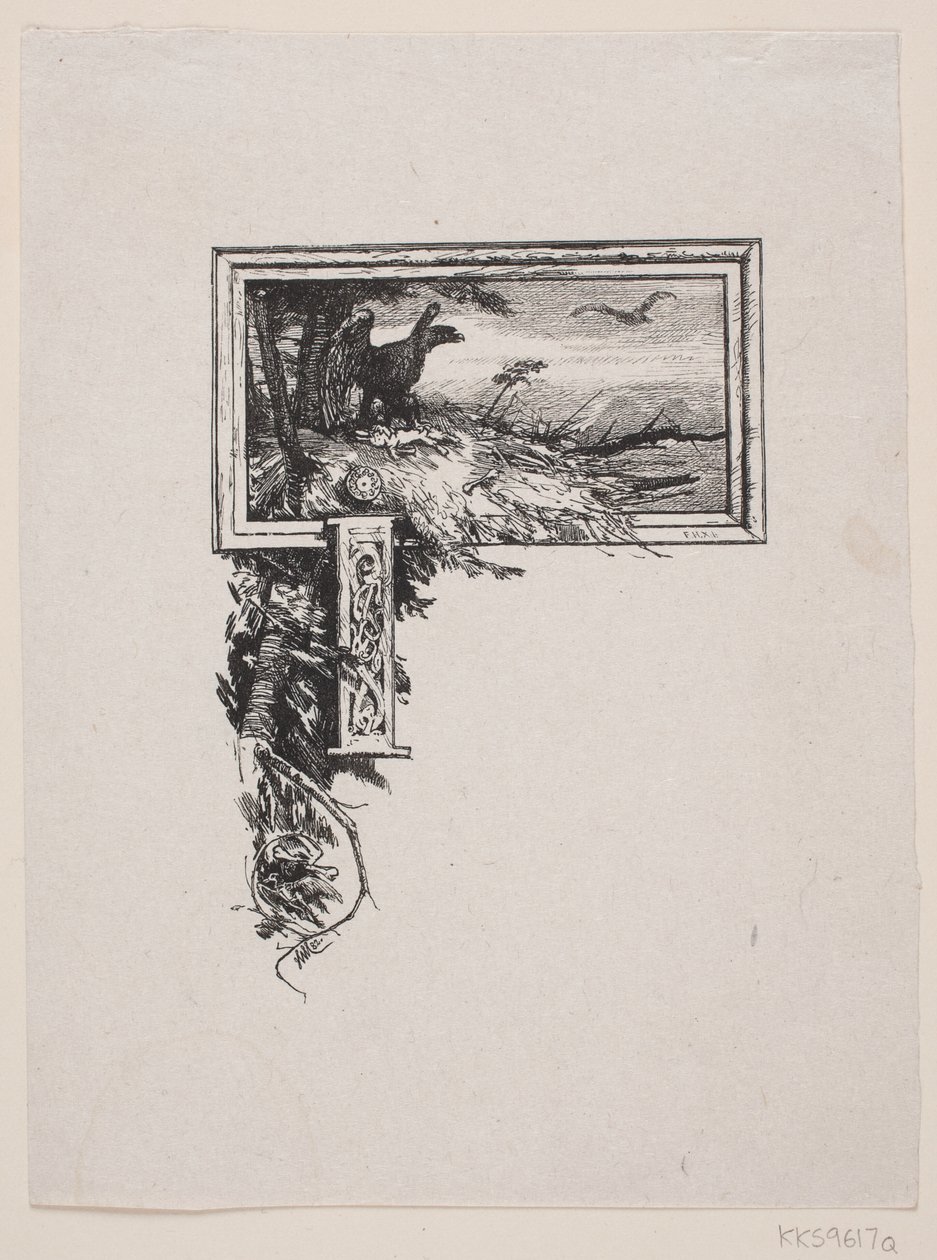 Innledende vignett. "J" med et ørnerede av F. Hendriksen