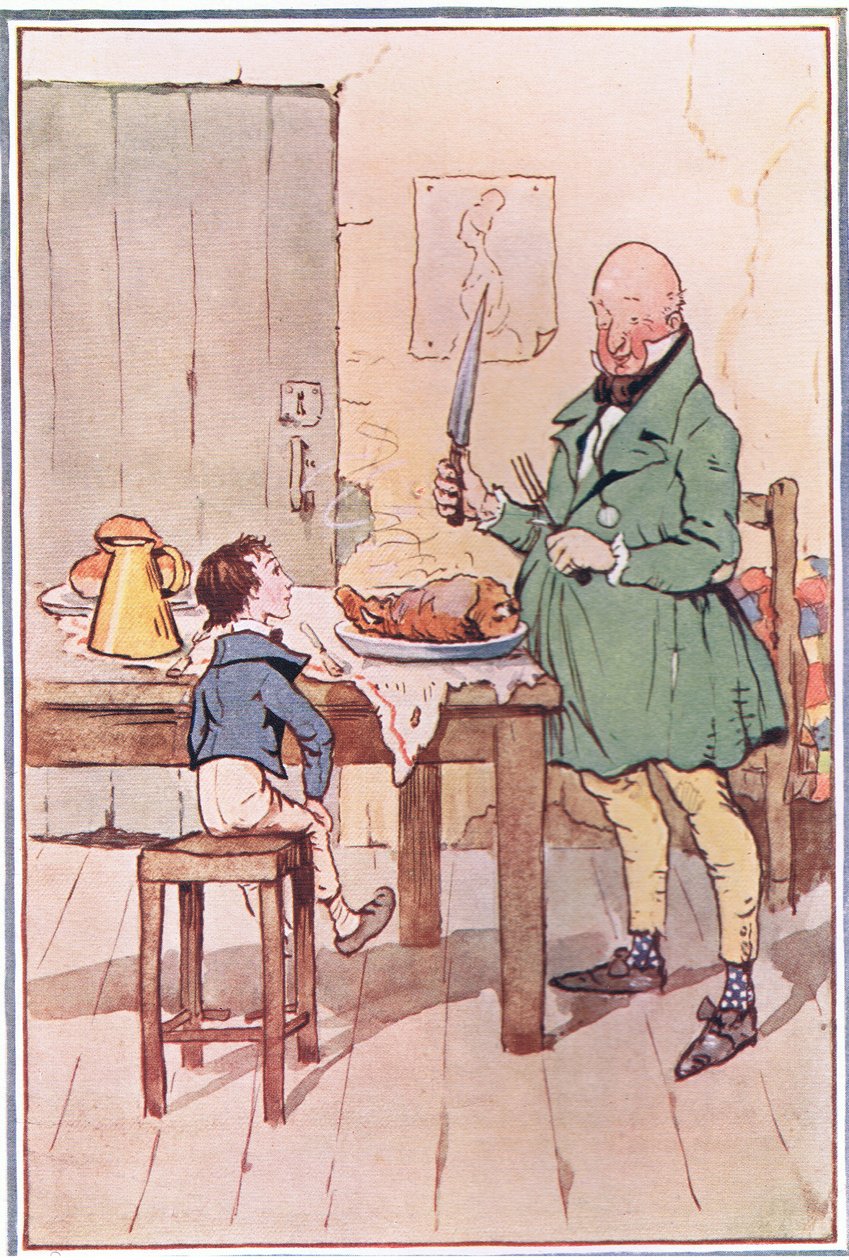 David spiste middag med Mr MiCawber i fengselet, illustrasjon fra David Copperfield, 1914 av F. M. B. Blaikie
