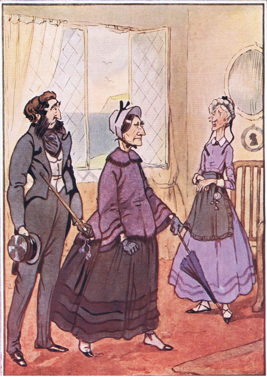 De gikk hovmodig ut av hytta, illustrasjon fra David Copperfield, 1914 av F. M. B. Blaikie