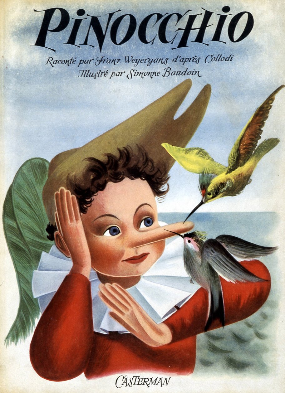 Omslaget til boken “” Pinocchio””, illustrert av Simonne Baudoin, red. CastermanOppmerksomhet: RETTIGHETER av F. Rothier
